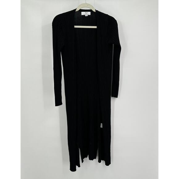 Magaschoni Women Duster Cardigan Size S Black Open Front Ribbed Lagom Minimalist - Picture 1 of 8